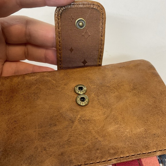 Vintage Fossil Mini Card Holder Coin Wallet Patchwork Brown Leather - Picture 13 of 13